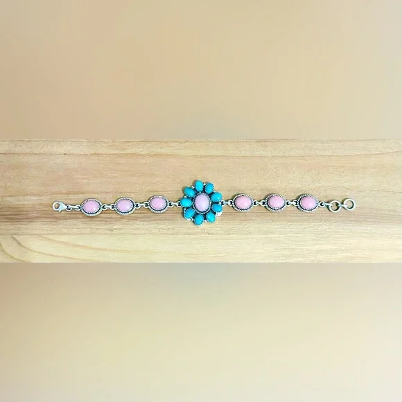 NWT Sterling Silver Pink Opal and Kingman Turquoise Bracelet - Picture 12 of 14